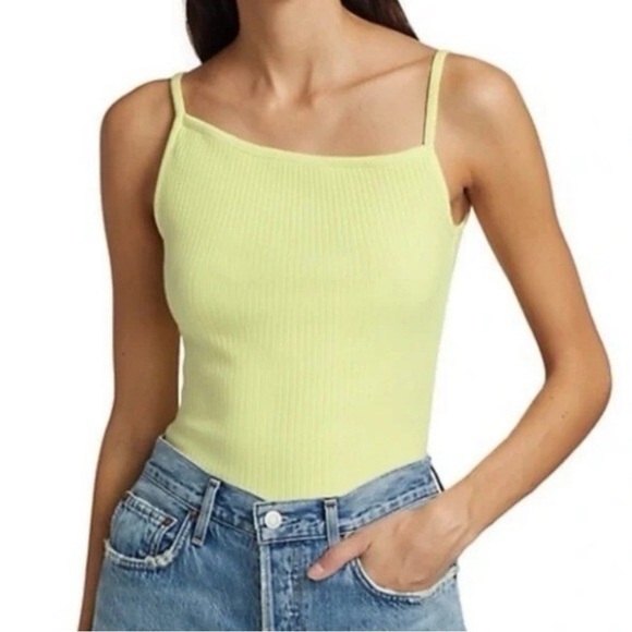 Agolde Priya Ribbed Asymmetrical Tank Top in Blonde - Picture 1 of 6